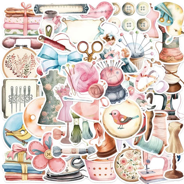 10/30/50PCS Kawaii Pink Sewing PVC Sticker Aesthetic Chidlren's Stationery Decoration Scrapbooking School Supplies for Kids (ONLINE ORDER ONLY)