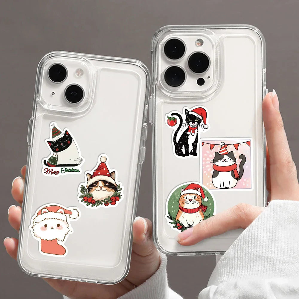 50pcs Cute Christmas Cat Graffiti Stickers Aesthetic DIY Luggage Bike Phone New Year Gift Decoration Sticker Toy (ONLINE ORDER ONLY)