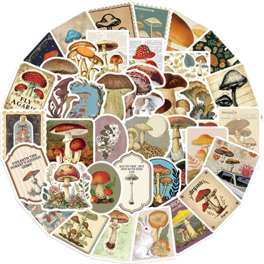 10/50Pcs Vintage Mushroom Stickers Aesthetic Retro Style DIY Decals For Phone Fridge Laptop Stationery Books Graffiti Sticker (ONLINE ORDER ONLY)