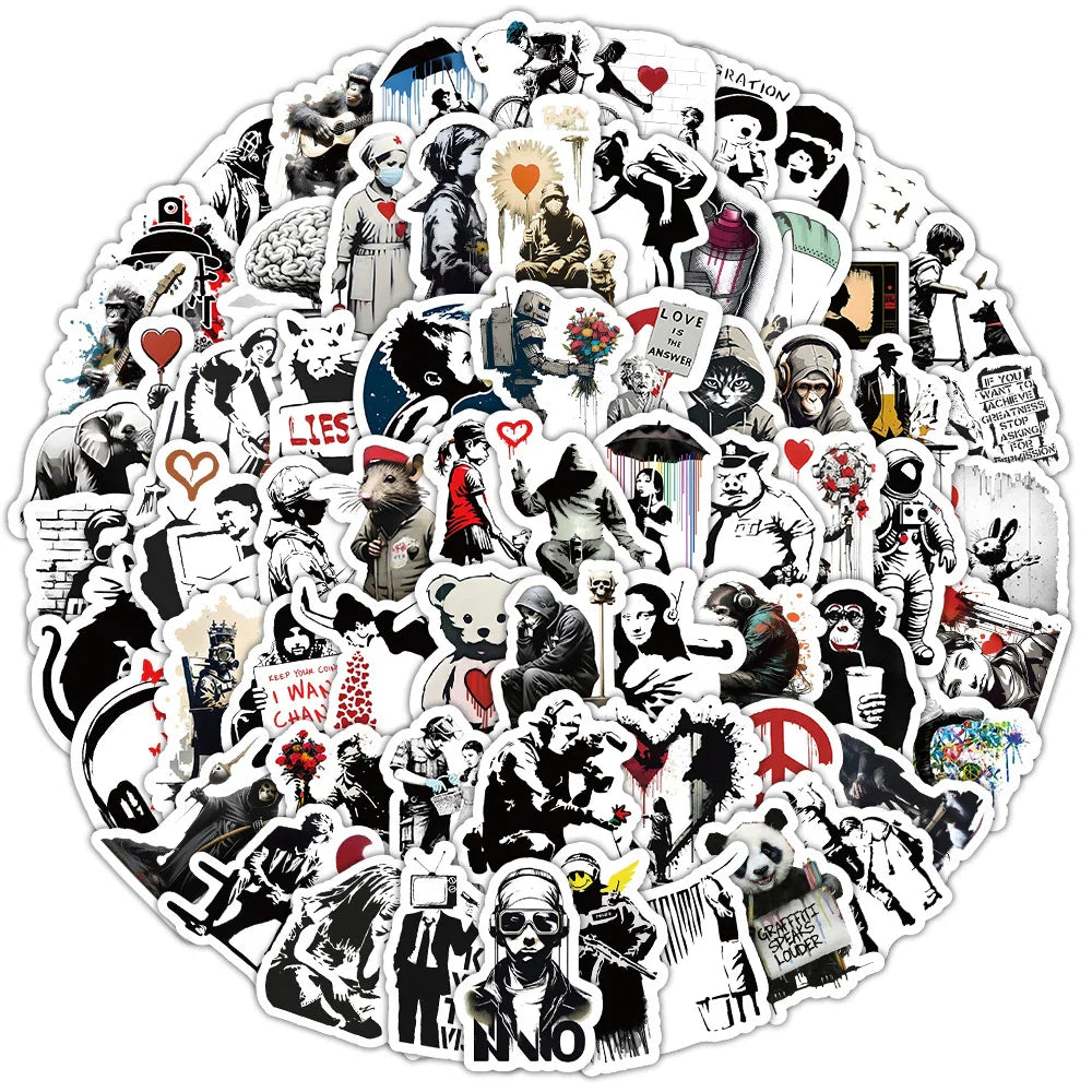 10/30/50/100pcs Cartoon Banksy Street Art Graffiti Stickers Decals Kids Toys Notebook Laptop Phone Notebook Decoration Sticker (Online Order Only)