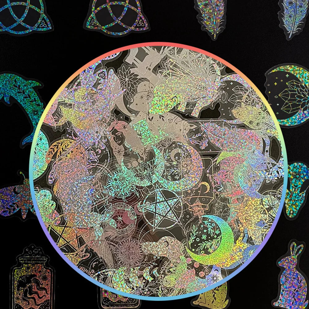 Holographic Moon Animal Stickers PVC Scrapbooking Planner 10/30/50/100pcs (Online Order Only)