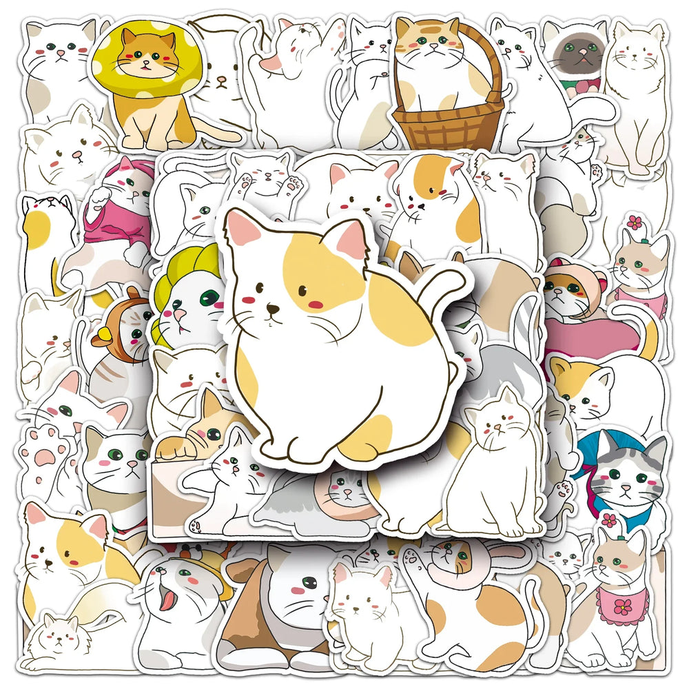 50Pcs Cat Cartoon Waterproof Vinyl Stickers for Skateboard Snowboard (Online Order Only)
