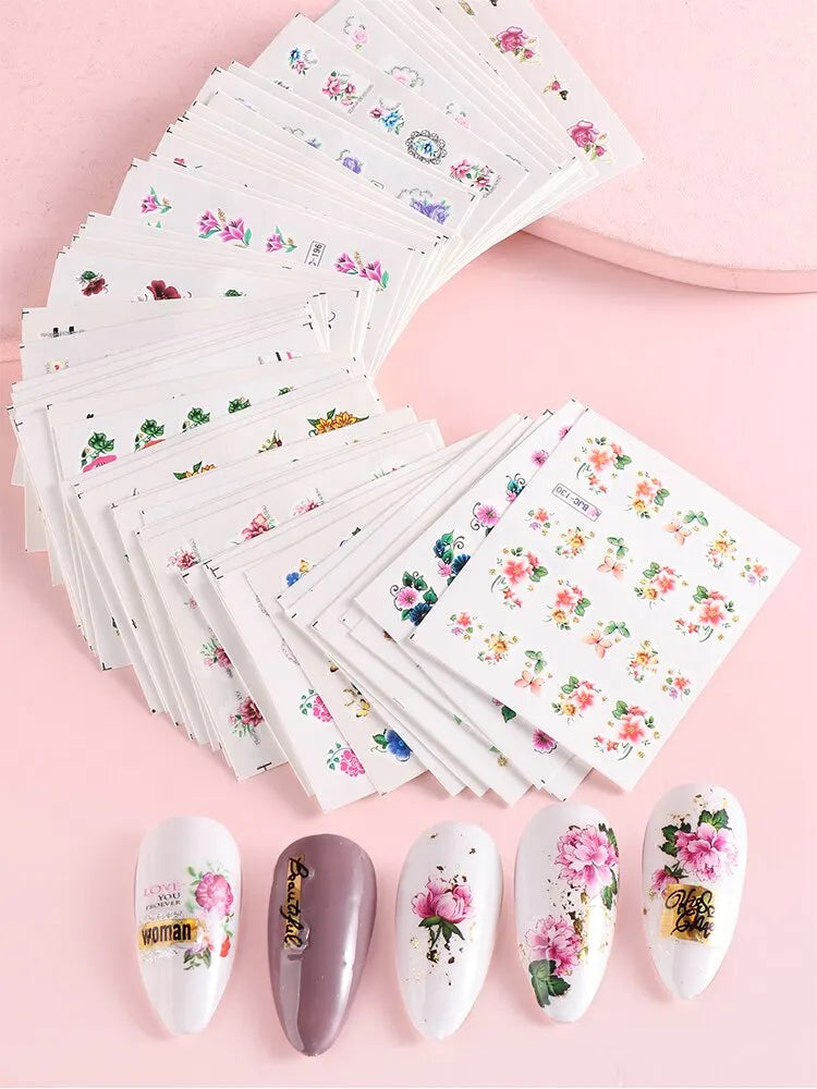 55pcs Floral Lace Nail Stickers Set Glitter Charms Decals for Manicure Decorations (ONLINE ORDER ONLY)
