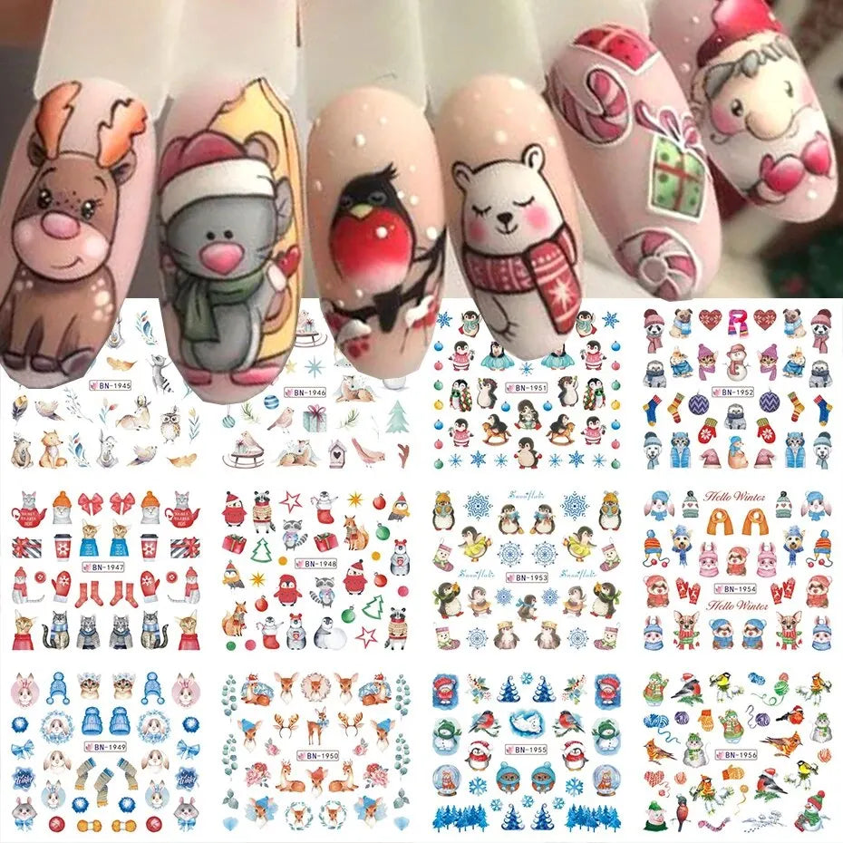 Penguin Winter Nail Stickers Animal Snowflake Decals Xmas Foils (Online Order Only)
