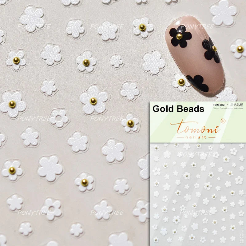 Gold Hot Stamping Flowers Leaves 3D 5D Pearl Bead Delicate Self Adhesive Nail Art Decorations Stickers Manicure Decals Wholesale (Online Order Only)