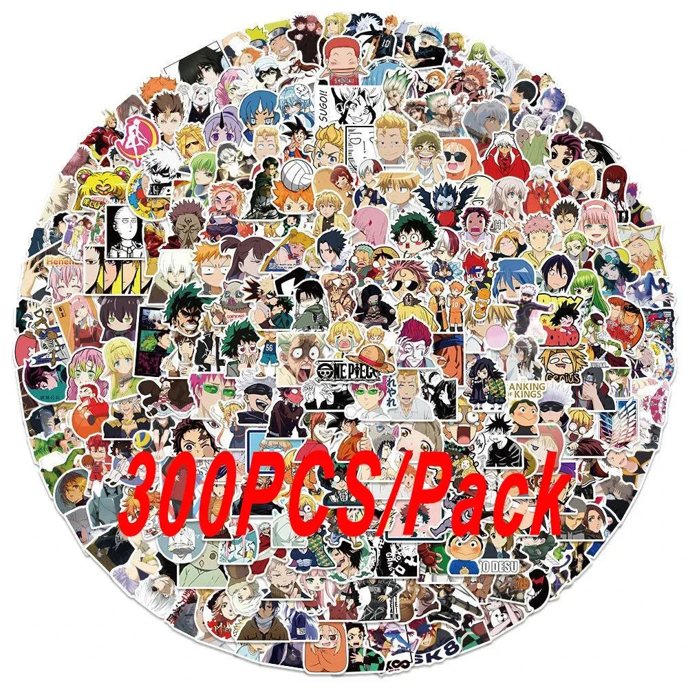 100/300Pcs Mixed Anime Stickers Cartoon Sticker Decals Laptop Motorcycle Luggage Phone Waterproof Sticker for Children Toy (Online Order Only)