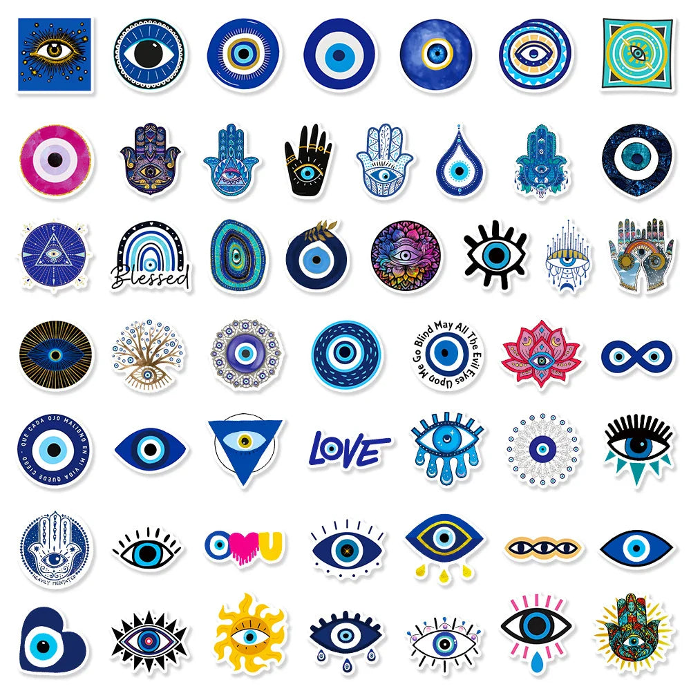 10/30/50pcs Cool Turkish Evil Eye Cartoon Stickers Skateboard Laptop Motorcycle Luggage Phone Car Graffiti Sticker Decal Kid Toy (ONLINE ORDER ONLY)