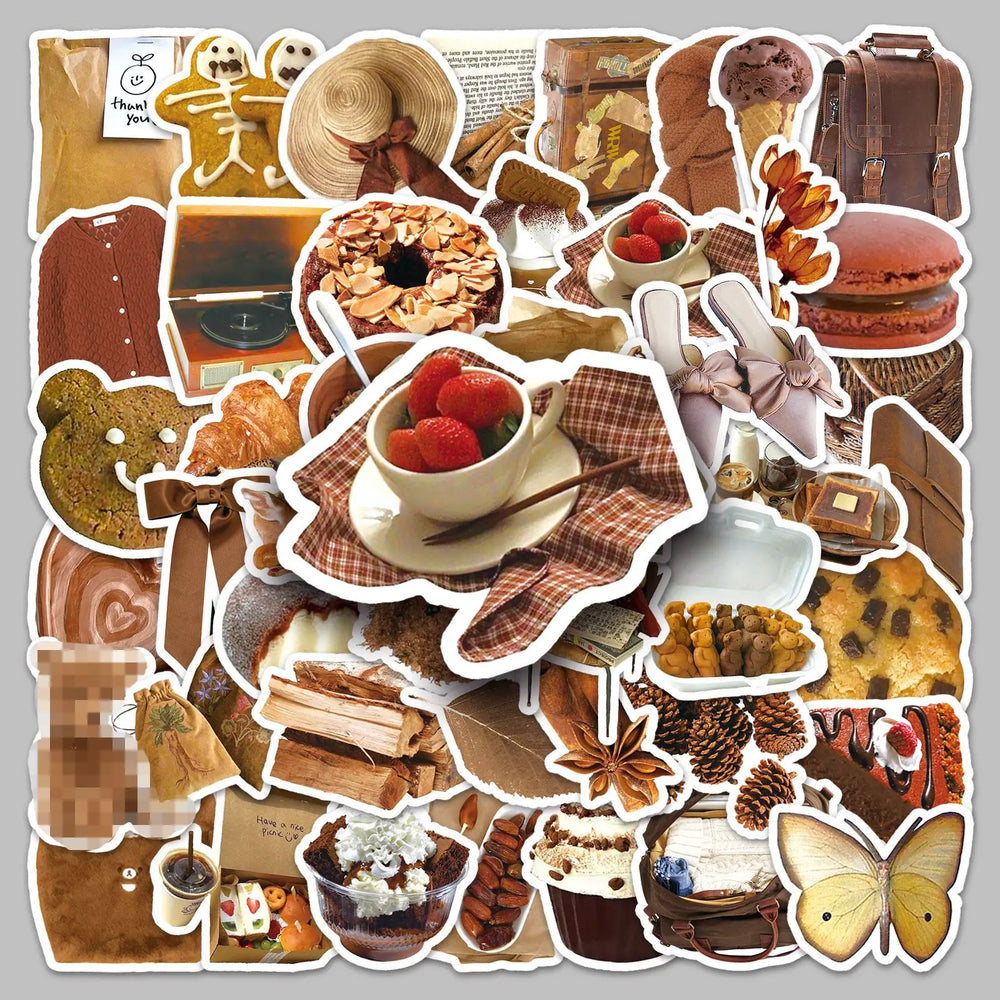50pcs Brown Graffiti Stickers for Helmets, Walls, DIY Decoration Wholesale (ONLINE ORDER ONLY)
