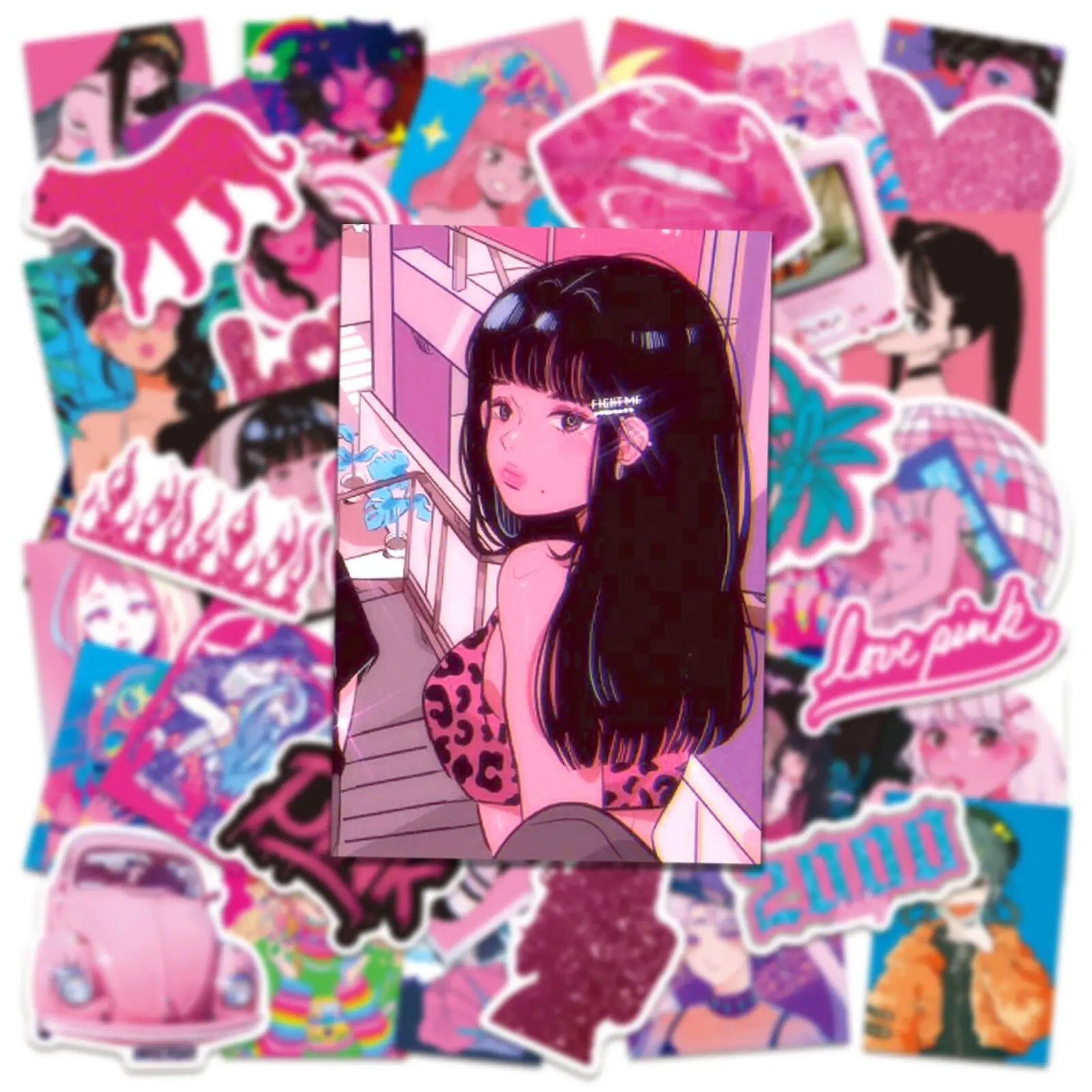 10/50/100PCS Japanese Style Vintage Pink Y2K Girls Stickers Aesthetic Fridge Laptop Luggage Guitar Phone Cool Anime Sticker Toy (ONLINE ORDER ONLY)