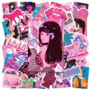 10/50/100PCS Japanese Style Vintage Pink Y2K Girls Stickers Aesthetic Fridge Laptop Luggage Guitar Phone Cool Anime Sticker Toy (ONLINE ORDER ONLY)