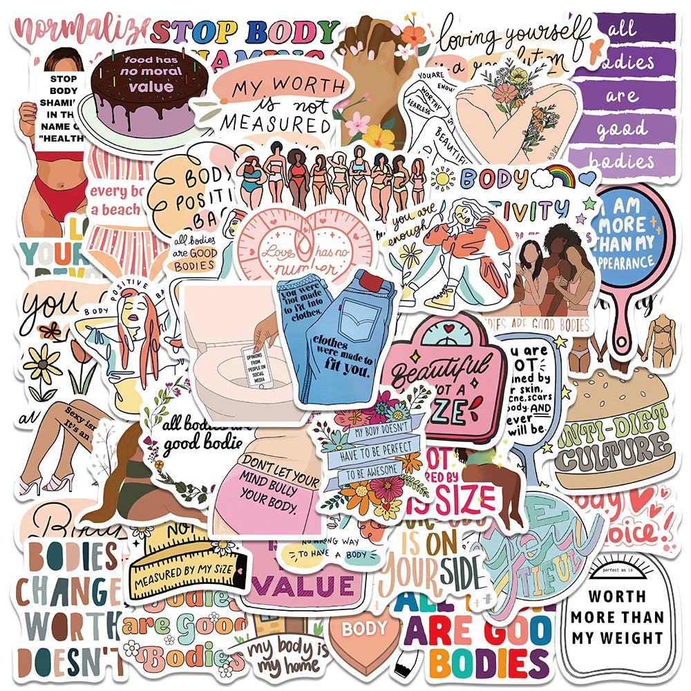 50pcs Body Positive Graffiti Stickers for Girls Notebook Scrapbooking Gifts (Online Order Only)