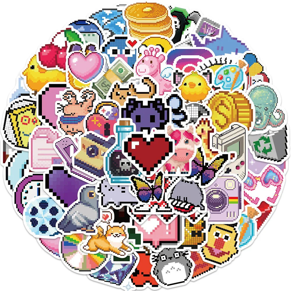 10/30/65PCS INS Style Cute Pixel Cartoon Aesthetic Stickers Laptop Phone Scrapbook Notebook DIY Luggage Graffiti Sticker Kid Toy (ONLINE ORDER ONLY)