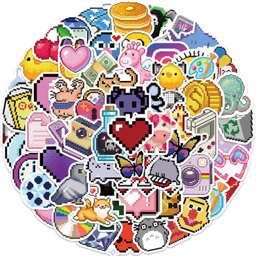 10/30/65PCS INS Style Cute Pixel Cartoon Aesthetic Stickers Laptop Phone Scrapbook Notebook DIY Luggage Graffiti Sticker Kid Toy (ONLINE ORDER ONLY)