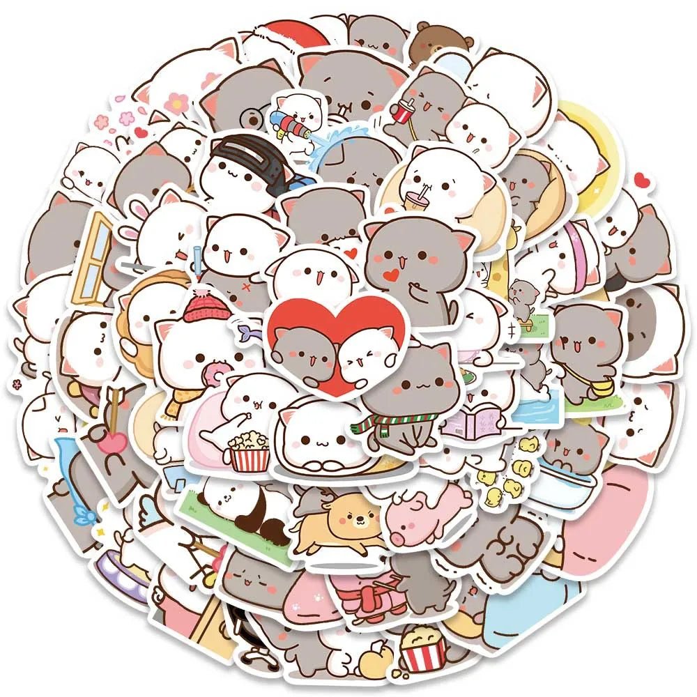 10/60pcs Kawaii Cat Meme Cartoon Stickers DIY Kids Scrapbook Notebook Phone Laptop Fridge Guitar Luggage Sticker Toy (ONLINE ORDER ONLY)