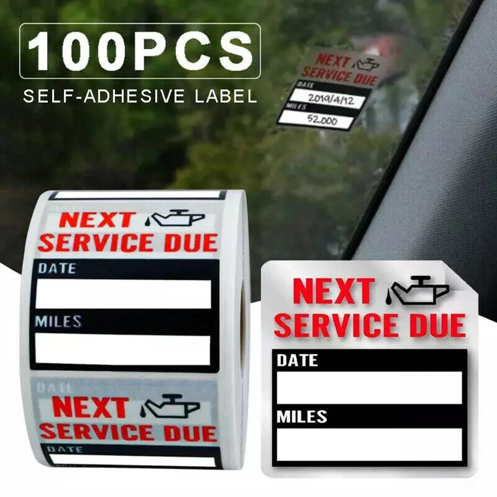 100pcs/roll Oil Change Maintenance Service Reminder Stickers Adhesive Window Labels Car Sticker "NEXT SERVICE DUE" (ONLINE ORDER ONLY)
