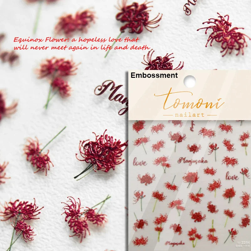 Pretty Red Equinox Flowers Tragedy Love Nine-tailed Fox Mask Manjusaka Chinese Style Soft Relief Nail Art Sticker Manicure Decal (ONLINE ORDER ONLY)