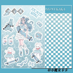 Sweet Cute Skateboard Girl Stickers Diary Scrapbooking DIY Album Decoration Sticker Aesthetic Personalized Kawaii Stationery (Online Order Only)