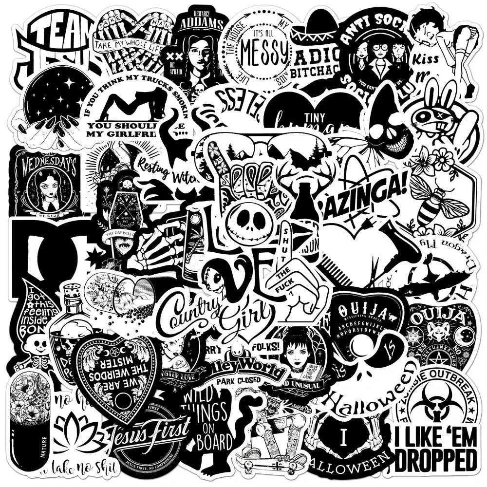 Black Punk Stickers for DIY Luggage Helmet Phone Laptop Guitar Skateboard Water Bottle Car (10/25/50pcs) (Online Order Only)