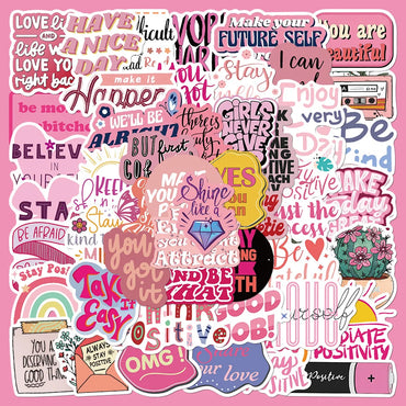 10/50Pcs Cute Pink Inspirational Graffiti Stickers Quote Motivational Phrase Decals Notebook Laptop Phone Aesthetic Decoration (Online Order Only)
