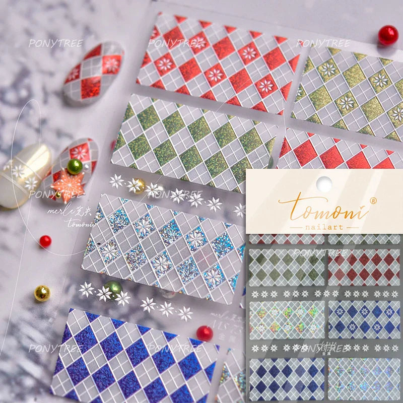 Geometric Grid Square Butterfly Snow Star Metal Self Adhesive Nail Art Sticker Snowflake Rhinestone Manicure Decal Nail Supplies (ONLINE ORDER ONLY)