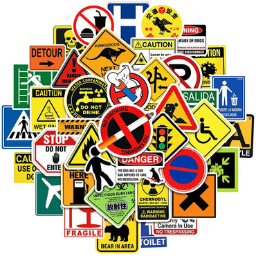 10/30/50/100PCS Sign Warning Stickers Danger Banning DIY Skateboard Fridge Laptop Motorcycle Wall Decals Waterproof Sticker Toys (ONLINE ORDER ONLY)