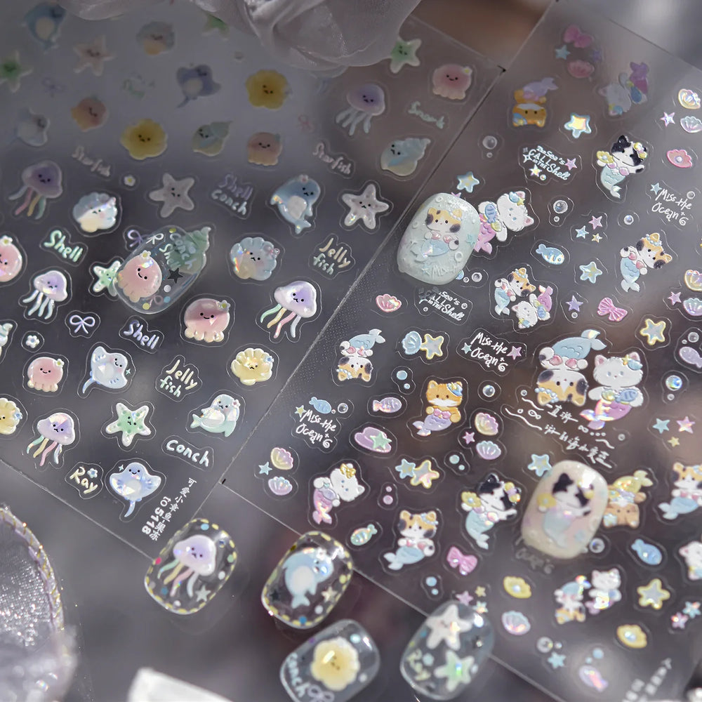 Ray Fish Shell  Conch Water Bubbles Octopus Starfish Mermaid Jellyfish Otter Dolphin Nail Art Decorations Sticker Manicure Decal (ONLINE ORDER ONLY)