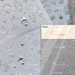 Gold Stamped Silver Totems Geometric Patterns Figure 5D Self Adhesive Nail Art Stickers Stars Bohemia Manicure Decals Wholesale (Online Order Only)