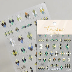 Geometric French Style Colorful Square Grid Rhombus Line Stripe Bowknot 3D Self Adhesive Nail Art Stickers Shiny Manicure Decals (ONLINE ORDER ONLY)