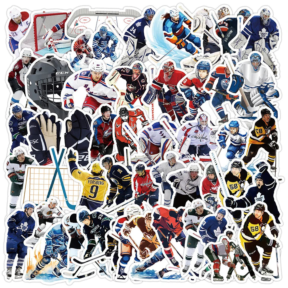 50pcs Cartoon Hockey Sports Graffiti Stickers for Helmet, Wall, DIY Decoration (Online Order Only)