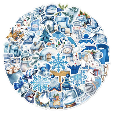 10/50PCS Blue Winter Graffiti Stickers Christmas Decal Decoration Laptop Phone Guitar Helmet Skateboard Waterproof Kids Toy (Online Order Only)