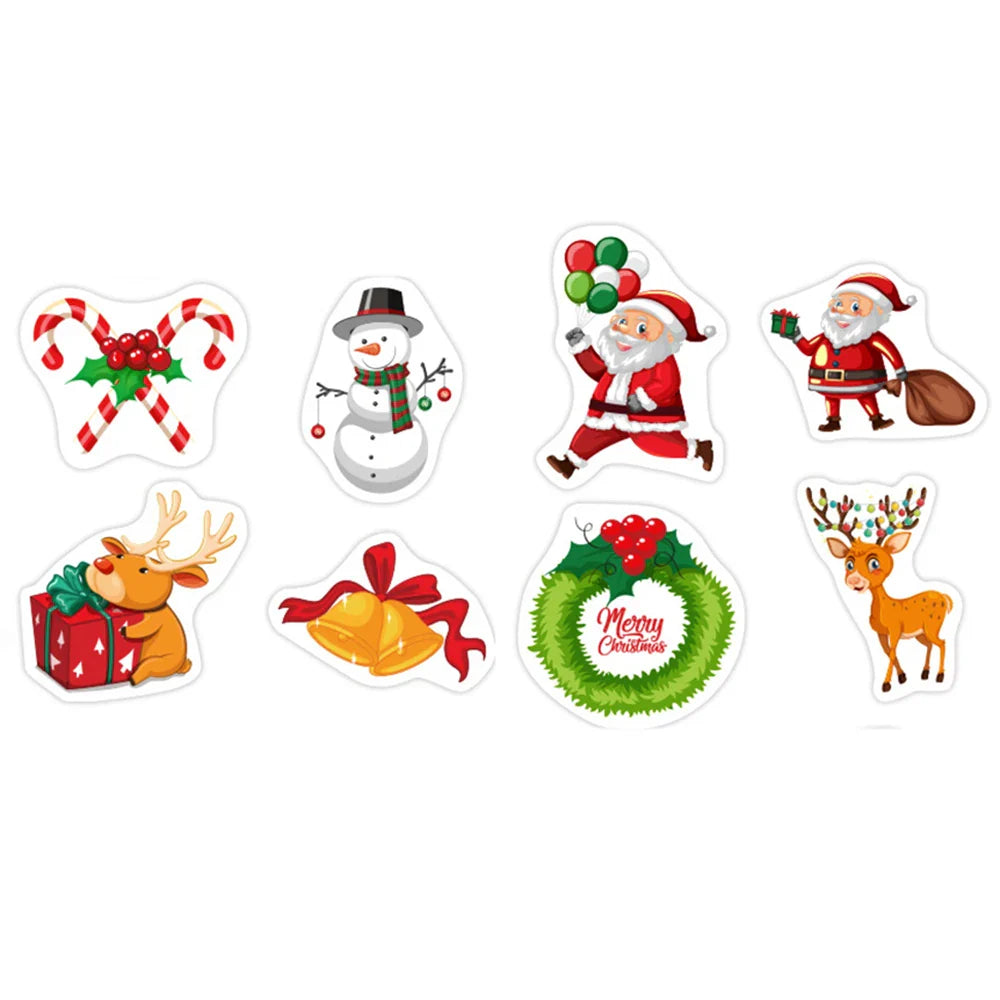 100-500pcs Heterotypic Christmas Themed Elks Snowmans Santa Claus Bells Stickers 8 Designs DlY Graffiti Holiday Tag Stationery (ONLINE ORDER ONLY)