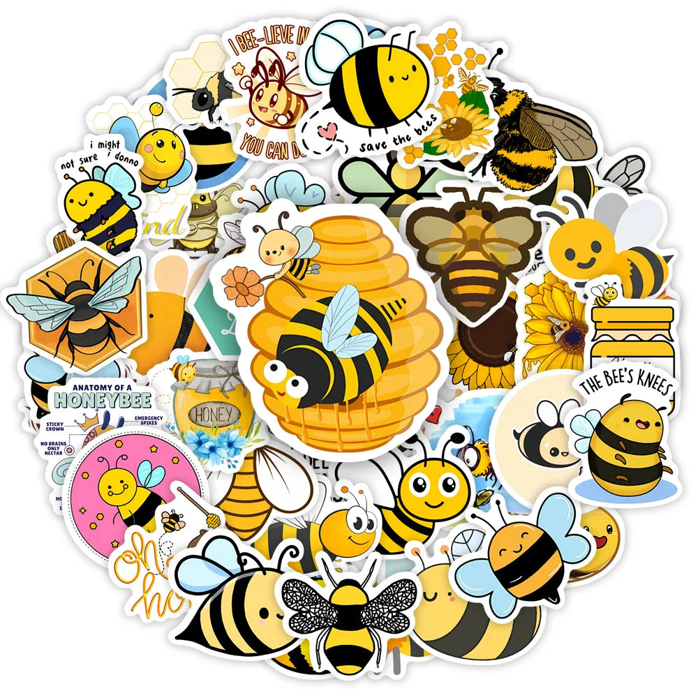 Cute Honey Bee Stickers Lovely Children DIY Toy Decorative Graffiti Decal for Phone Luggage Laptop Bottles Scrapbook Waterproof (Online Order Only)