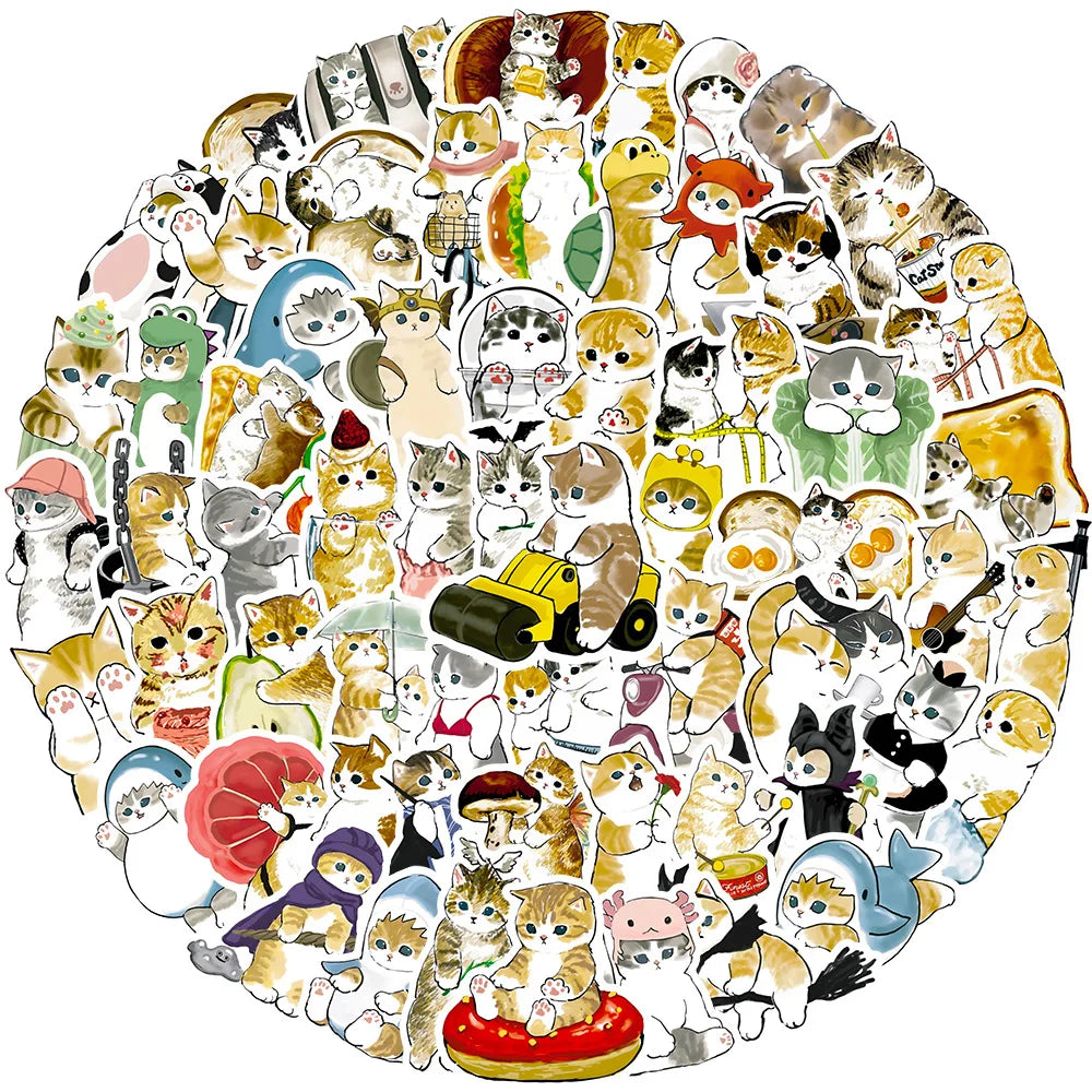 Cute Cat Cartoon Stickers Pack - Kawaii Animal Kids DIY Laptop Scrapbook Guitar Car Decals (ONLINE ORDER ONLY)