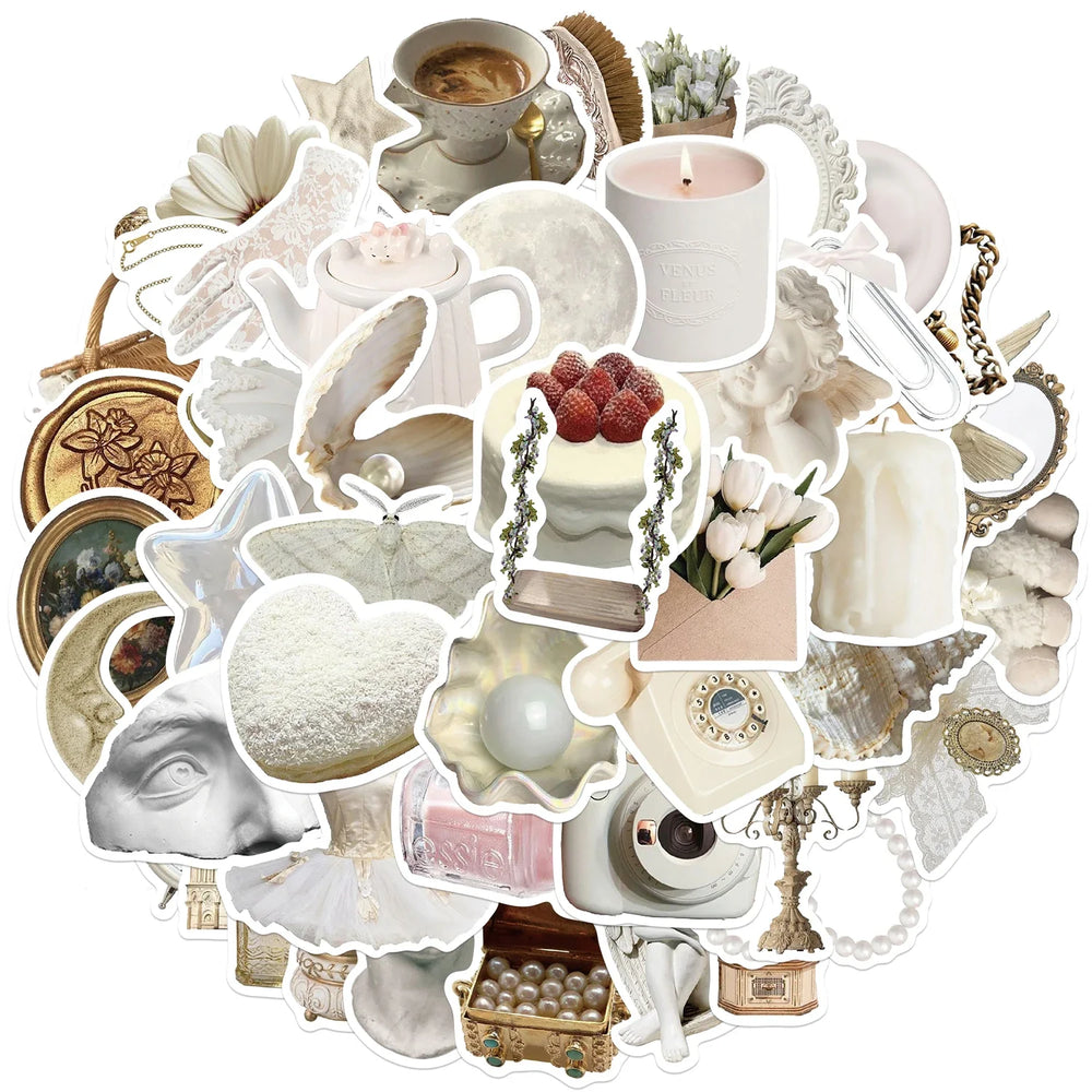 50Pcs White Gentle Ins Style Sticker Modern Wall Art Home Decorations DIY Gift Toy For DIY Wall Luggage Computer Phone Stickers (ONLINE ORDER ONLY)