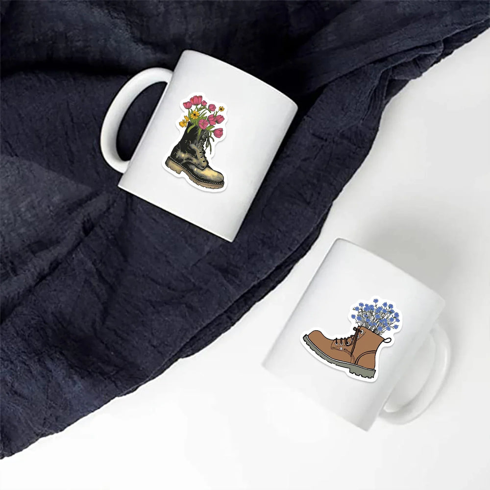 50pcs Vintage Flowers Boots Graffiti Stickers  DIY Scrapbooking  Waterproof Sticker For Laptop Phone Guitar Luggage (Online Order Only)
