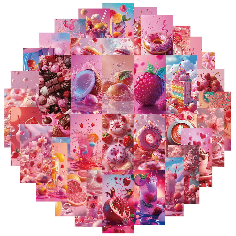 Pink Food Fantasy AI Stickers for Suitcase, Skateboard, Laptop, Luggage, Phone, DIY Decal (10/30/50 Pcs) (ONLINE ORDER ONLY)