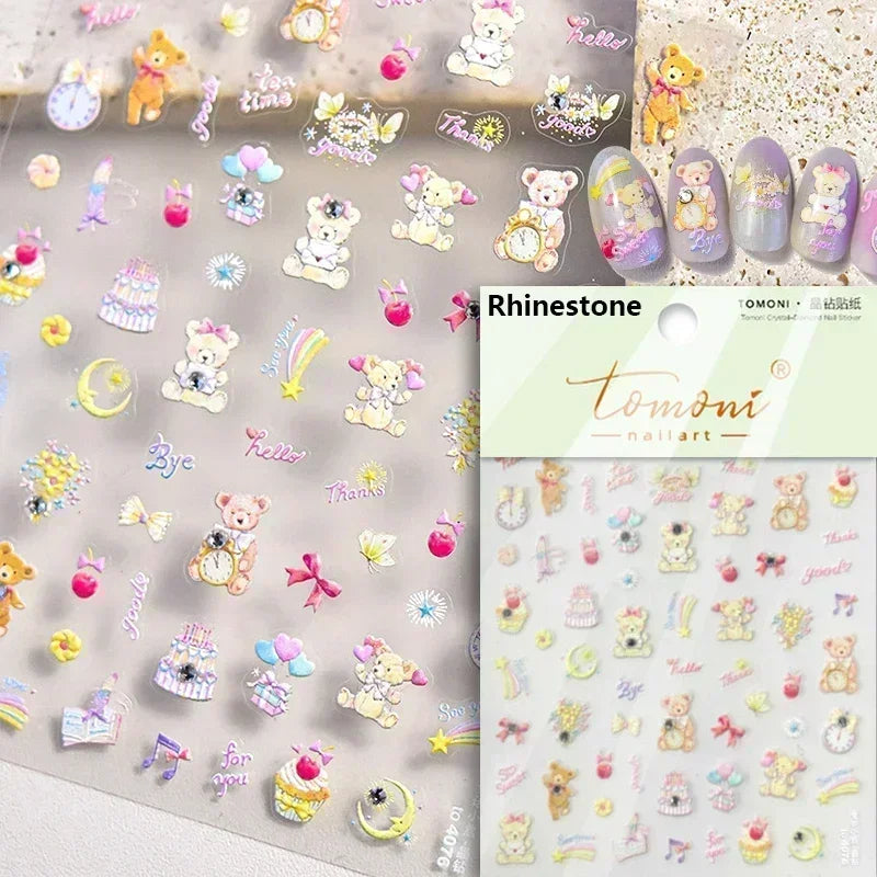 Cute Mango Dog Puppy Bear Bichon Blueberries Strawberry Cake Fruit Juice Desserts Corgi Adhesive Nail Art Sticker Manicure Decal (Online Order Only)