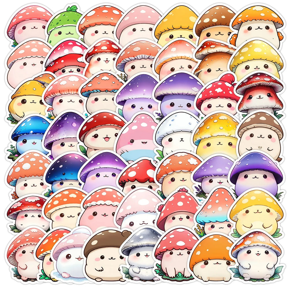 50Pcs Cute Mushroom Cartoon Stickers for Helmet, Wall, DIY Decoration (Online Order Only)