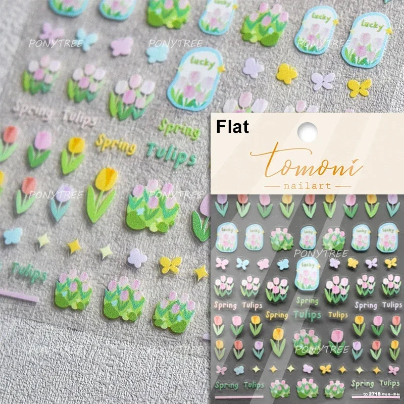 Hot Stamping Jelly All Tulips Garden Flower Bowknot Wave Lace Line Golden and Radiant Adhesive Nail Art Stickers Manicure Decals (ONLINE ORDER ONLY)