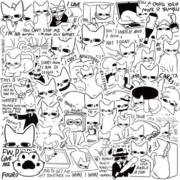 10/50pcs Cute Funny Cartoon Animal Cat Meme Stickers Black White Cats Decals DIY Water Bottle Fridge Laptop Luggage Car Sticker (Online Order Only)