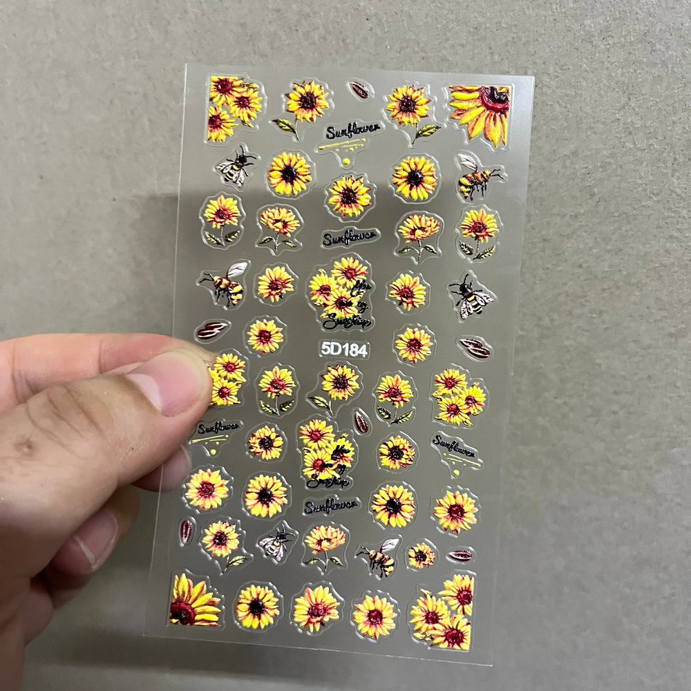 1pc Chic Sunflower 5D Nail Art Stickers Self-Adhesive Waterproof & Sustainable Decals for DIY Manicure Perfect for All Seasons * (ONLINE ORDER ONLY)