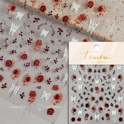 Retro Rose Flowers Bowknot Petal Romantic 5D Soft Embossed Relief Self Adhesive Nail Art Decoration Stickers 3D Manicure Decals (ONLINE ORDER ONLY)