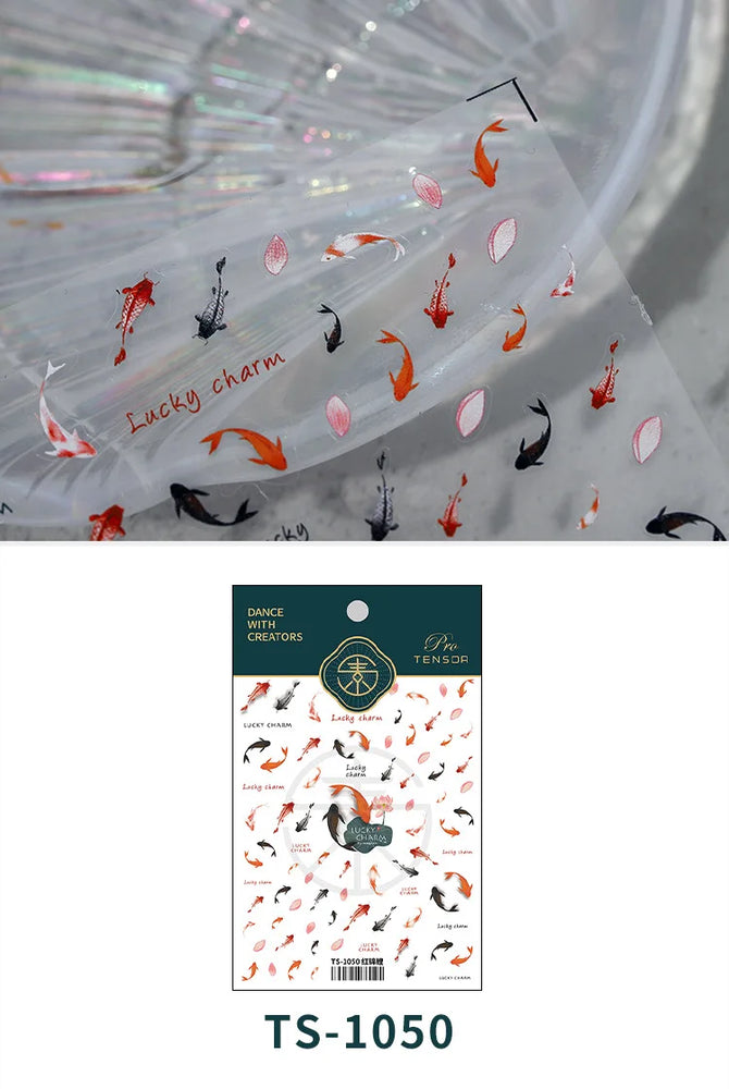 Chinese Black Red Lucky Carp Fish 3D Self Adhesive Nail Art Stickers 5D Soft Relief Nail Phone Decals Goldfish Beach Sea Summer (ONLINE ORDER ONLY)