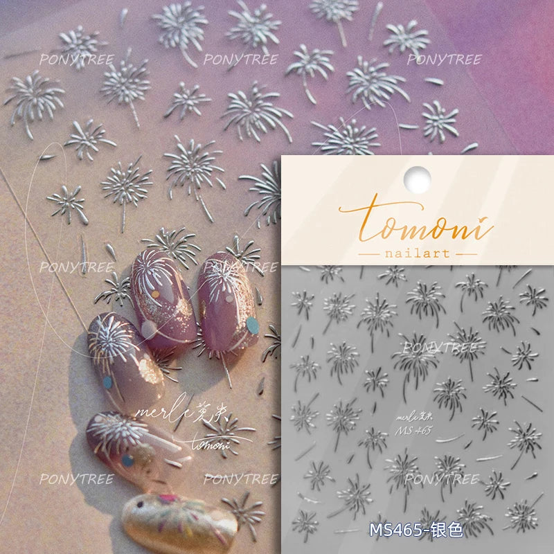 Colorful Fireworks Blooming Castle Romantic Brilliant Sky Self Adhesive Nail Art Stickers Star Shiny Rhinestone Manicure Decals (Online Order Only)
