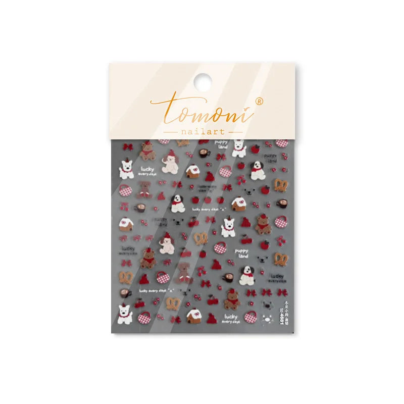 Cute Bowknot Dog Puppy Bear Strawberry Cake Fruit Juice Coffee Desserts Corgi Cherry Adhesive Nail Art Stickers Manicure Decals (ONLINE ORDER ONLY)