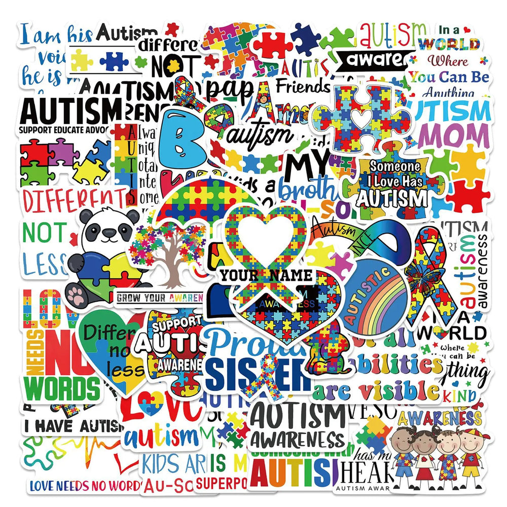 50pcs Cartoon Autism Care Stickers for Helmet, Wall, DIY Decoration (Online Order Only)