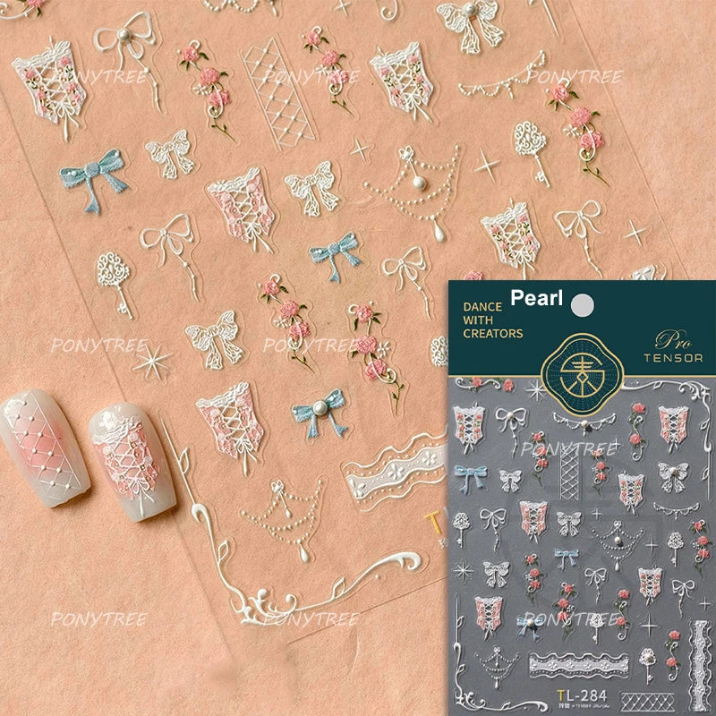 Romantic Flowers Bouquet Butterfly Rose Bowknot Candlestick Wreath Love Heart 5D Self Adhesive Nail Art Stickers Manicure Decals (Online Order Only)
