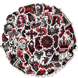10/50PCS Cool Black Red Gothic Magic Witch Skull Stickers DIY Phone Laptop Luggage Skateboard Graffiti Horror Decals Sticker Toy (ONLINE ORDER ONLY)