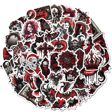 10/50PCS Cool Black Red Gothic Magic Witch Skull Stickers DIY Phone Laptop Luggage Skateboard Graffiti Horror Decals Sticker Toy (ONLINE ORDER ONLY)