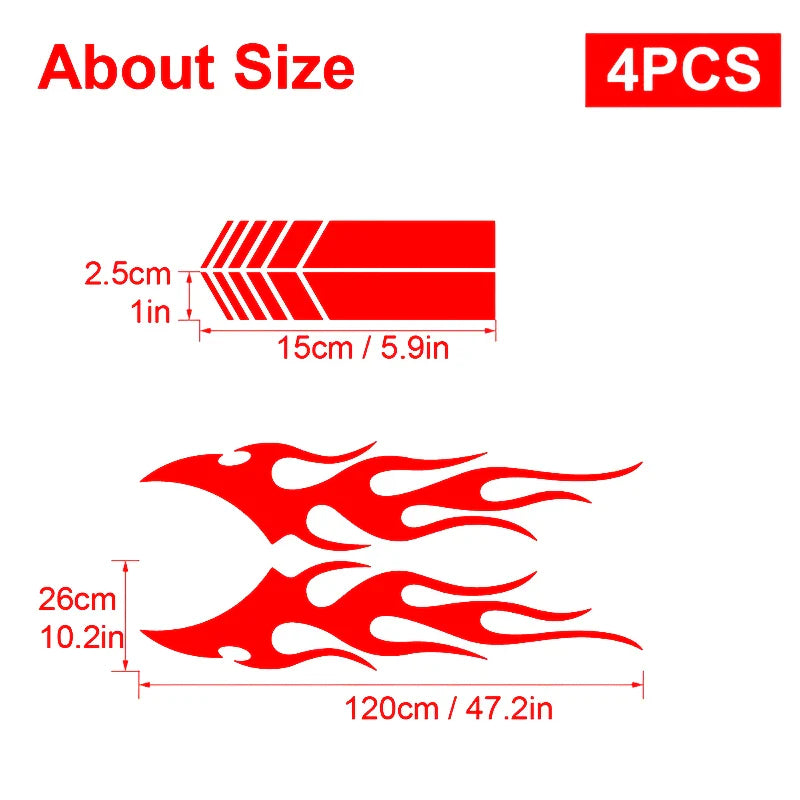 4pcs Fashion for Car Sticker Flame Flame Car Body Sticker Striped Door Decal Waterproof Decorative Waterproof Vinyl Decals (ONLINE ORDER ONLY)
